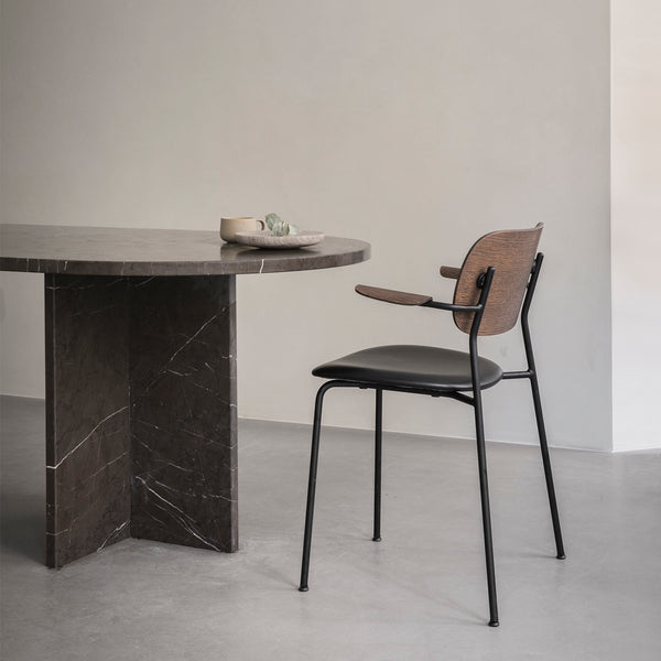 Co Chair w/Armrest | Dark Oak / Black Leather